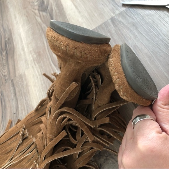 Minnetonka brown 3 layer suede fringe moccasins womens size 5 - Picture 6 of 8